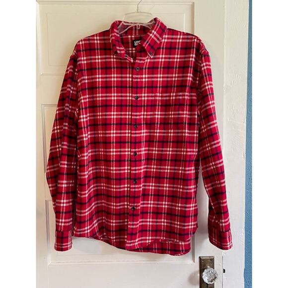 Lands' End Size Large Men's 100% Cotton Red Plaid Flannel Shirt Long Sleeve - Picture 1 of 5